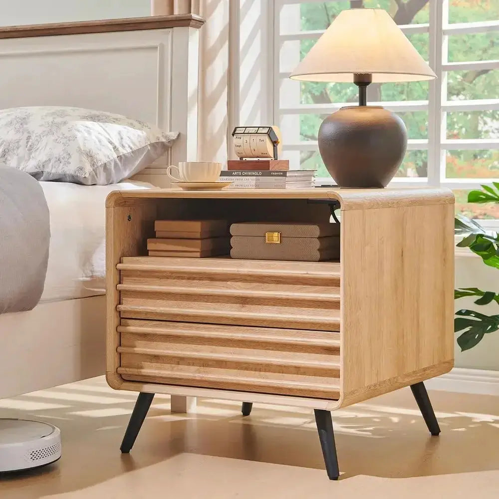 24 Nightstand with Storage Station, Modern End Table with 2 Drawers, Wooden Side Table for Living Room, Bedroom, or Office in Na from PriceLows™