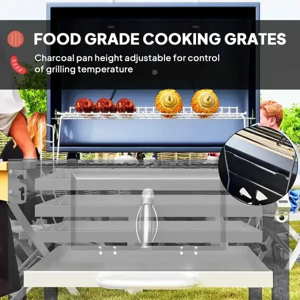 Charcoal BBQ Grill, Outdoor Portable Cooker for Camping or Backyard Picnic, Barbecue Grill with Side from PriceLows™