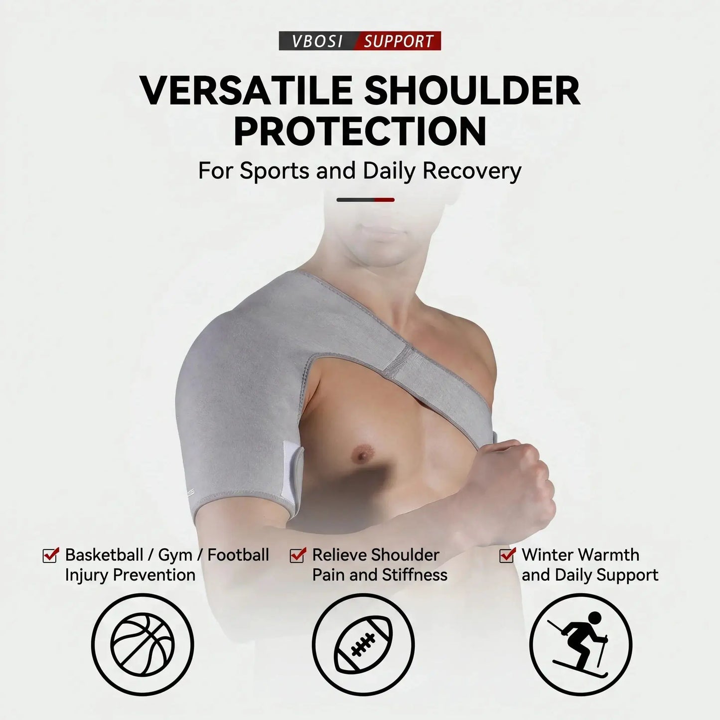 Adjustable Shoulder Support Brace | Breathable Compression Knit | Grey Sports Wraps
