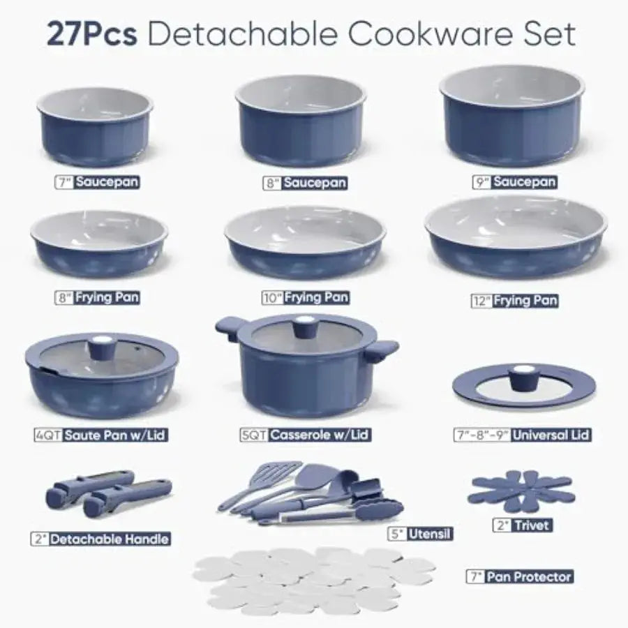 Ceramic Cookware Set Nonstick, Pots and Pans Set Non Stick, Non Toxic Cookware Detachable Handles, Dishwasher/Oven Safe, RV/Cam from PriceLows™