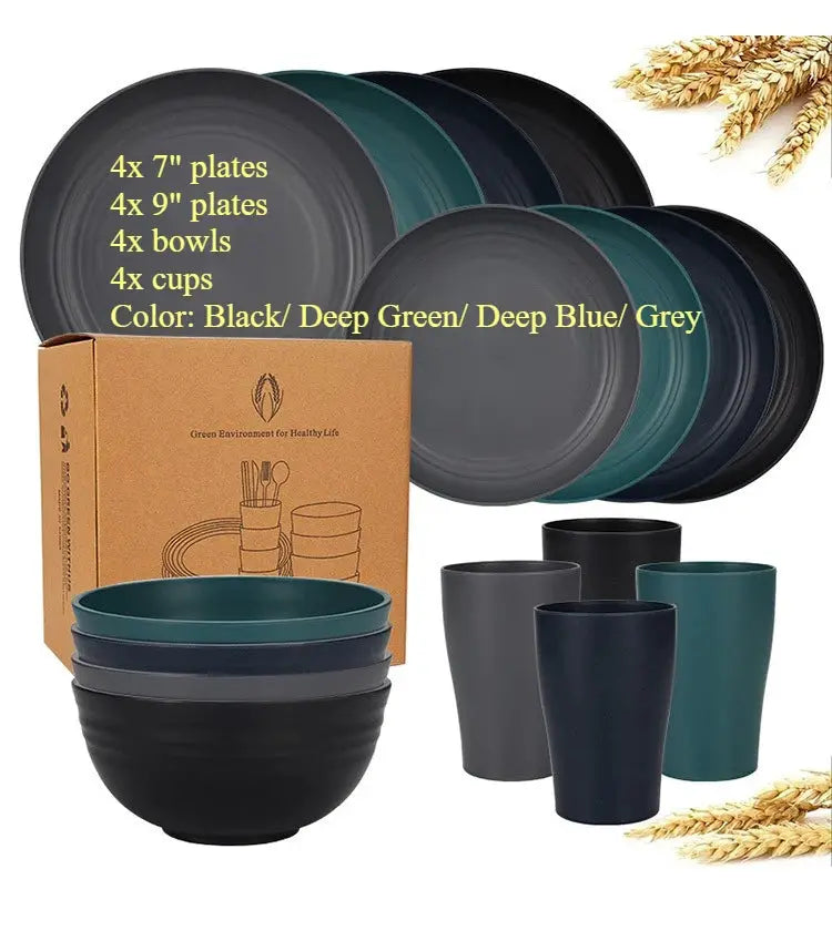 Natural Wheat Straw Tableware Set Dinnerware Sets Biodegradable Unbreakable Plates, Bowls, Cups Lightweight for Kitchen Camping from PriceLows™