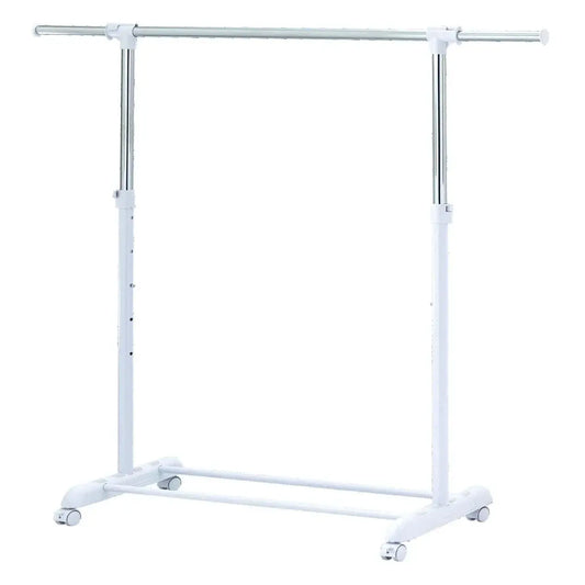 Adjustable Metal Rolling Garment Rack, Clothes Organizer with Wheels, Chrome & White, Portable Wardrobe Storage for Home & Retai from PriceLows™