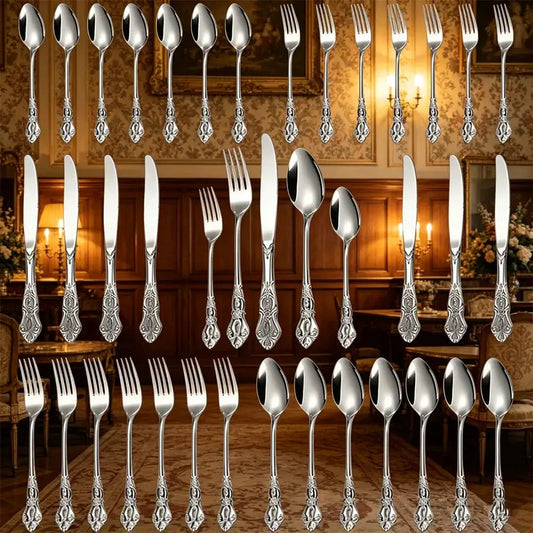 40pcs elegant silver cutlery set features stainless steel openwork handles and includes forks, spoons, and knives. Perfect for w from PriceLows™