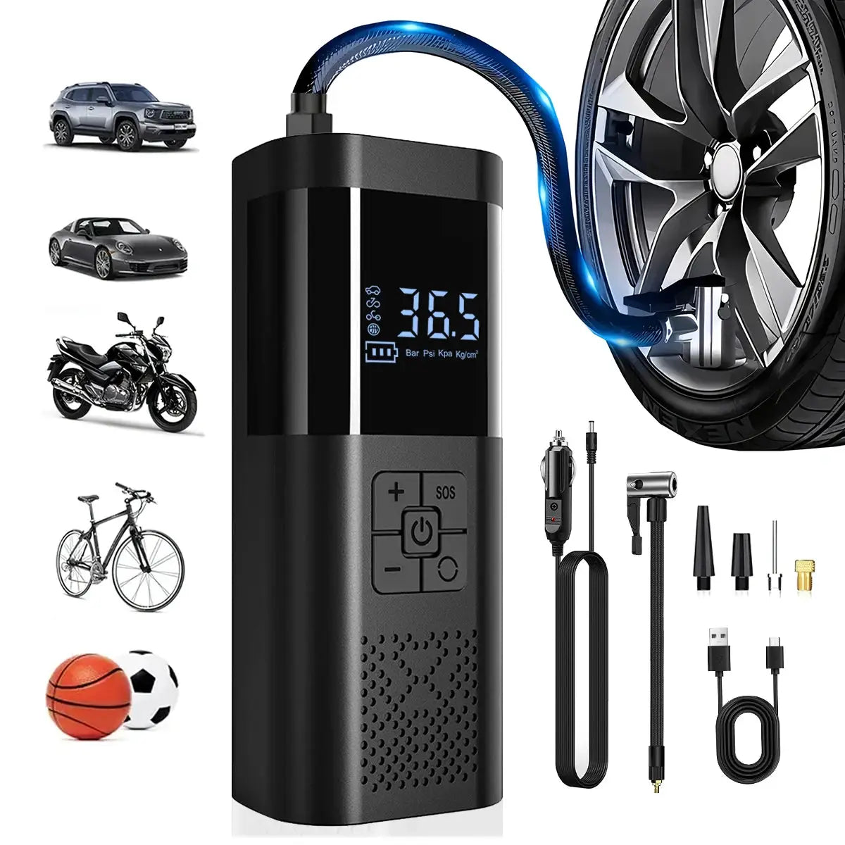 Car Air Pump | Cordless 12V | With Pressure Gauge | Portable Mini Tyre Inflator