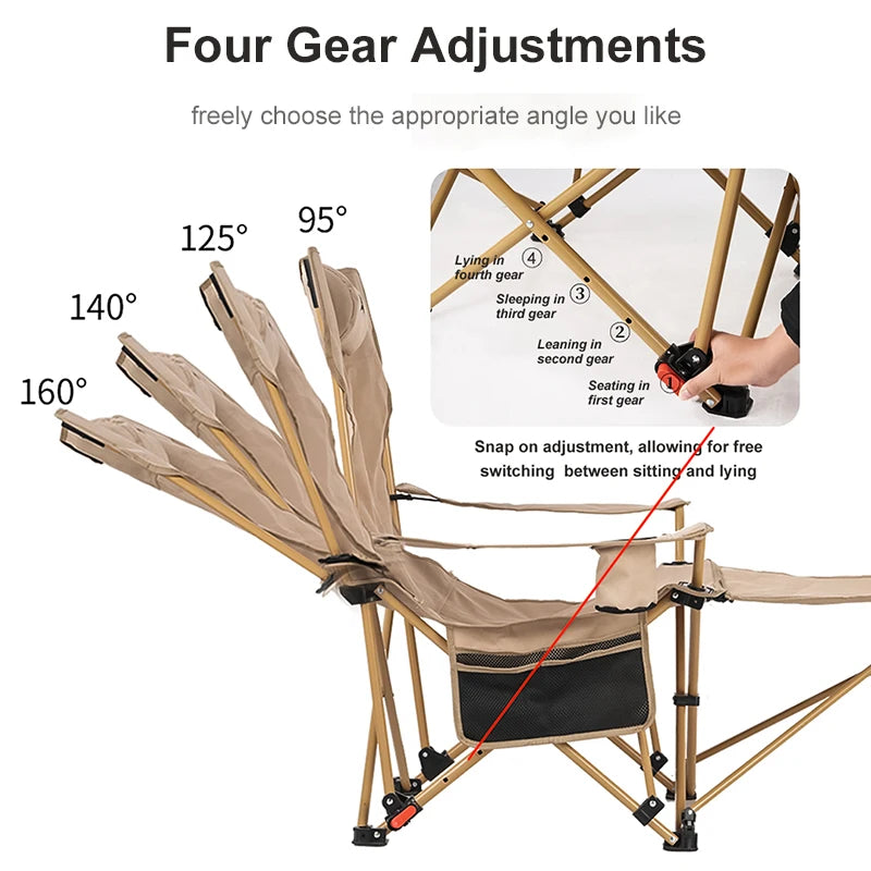 Reclining Camping Chair | 2-in-1 Design | Adjustable Backrest | Beach