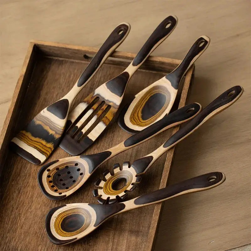 Wooden Kitchen Utensils Set | Heat Resistant | Gradient Color | 6 Piece
