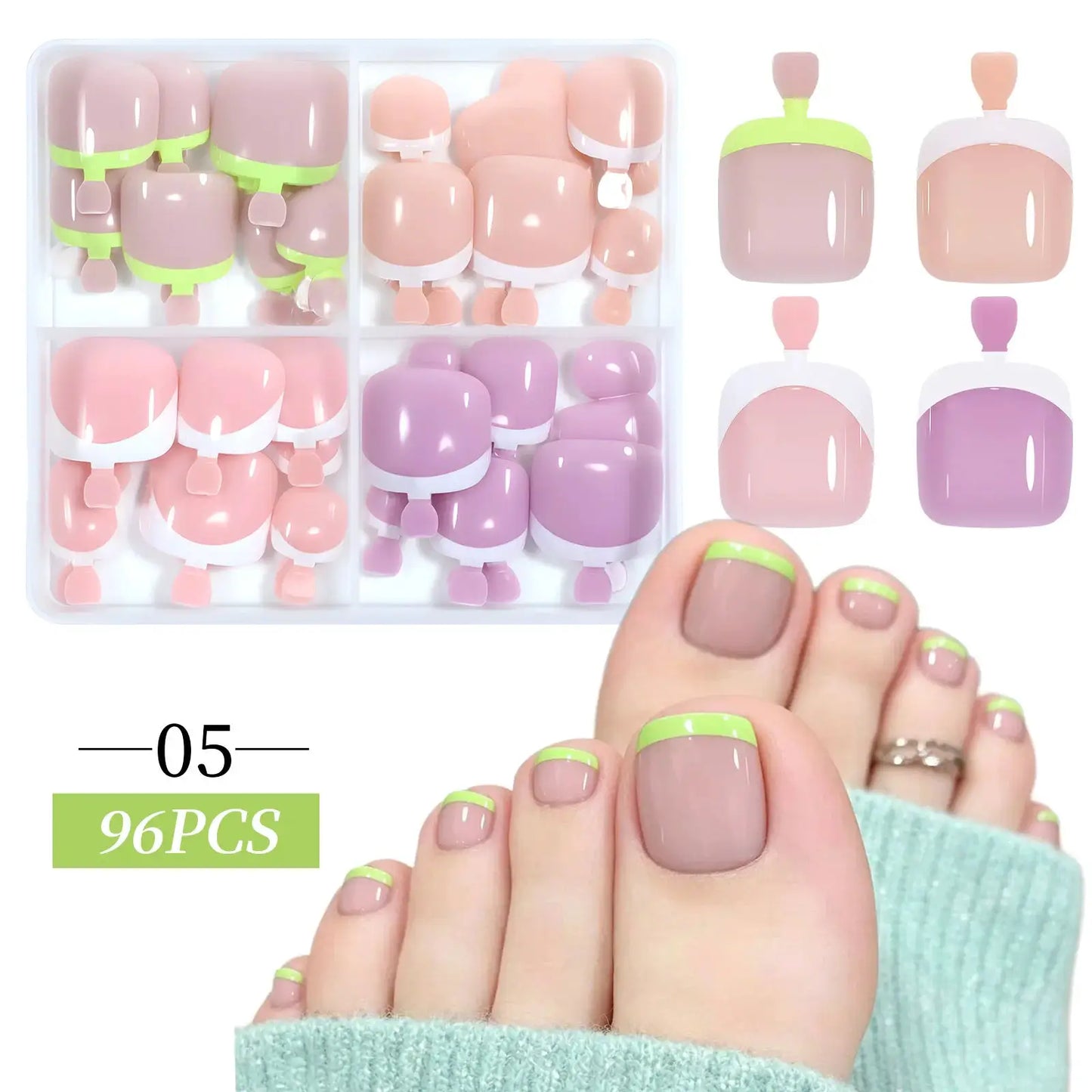 96pcs/Box French/Cat Eye Toe Nail Stickers Y2K Square Nail Tips Toe Press On Nails Pre-Designed Soft Gel Thickened Fake Toenails from PriceLows™