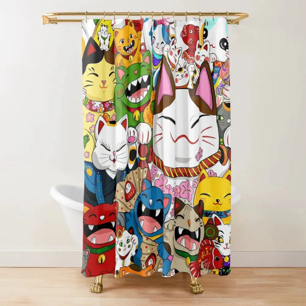 Japan Lucky Fortune Cat Shower Curtain Gold Coin Bathroom Decoration With Hook Polyester Fabric Waterproof Shower Curtain Hooks from PriceLows™