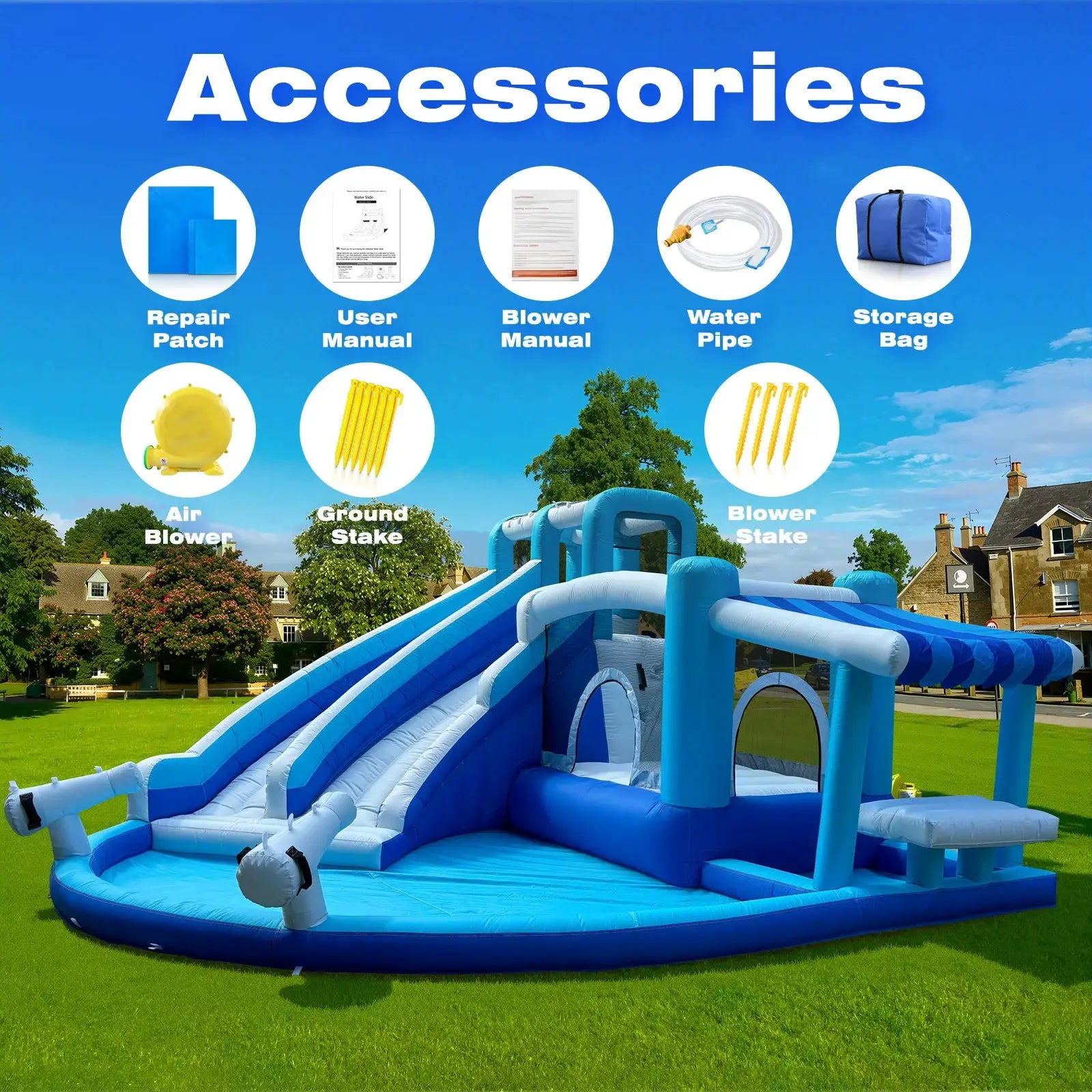 Water Slide for Adults &Kids Double Water Slides Inflatable Bounce House Water Slide Water Park, Kids Bouncy House from PriceLows™
