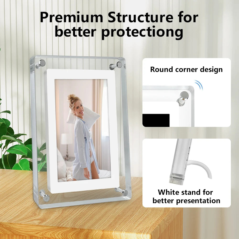 Acrylic Digital Photo Frame | 5 Inch IPS Display | 4GB Memory | Portrait