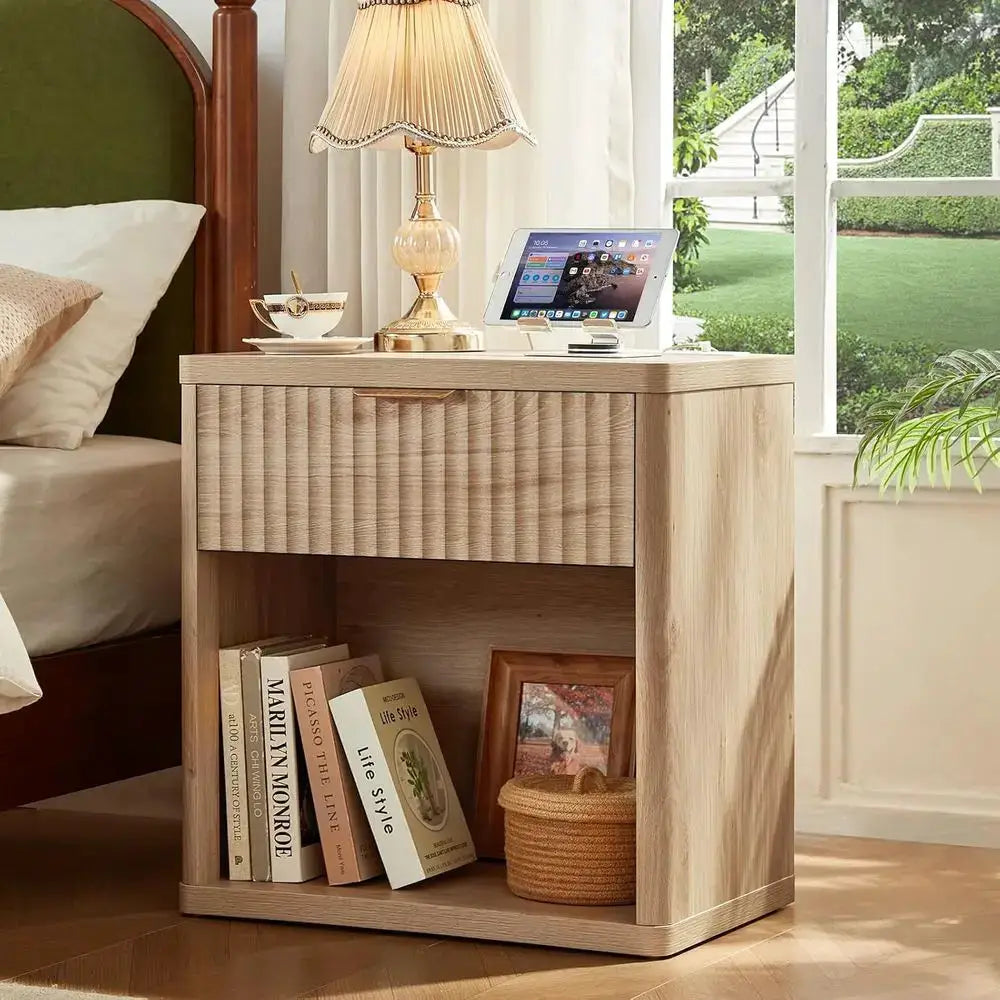 2-Piece Nightstand Set with Charging Station, 23 Wide, Suitable for Bedroom or Living Room, Natural Wood Finish from PriceLows™