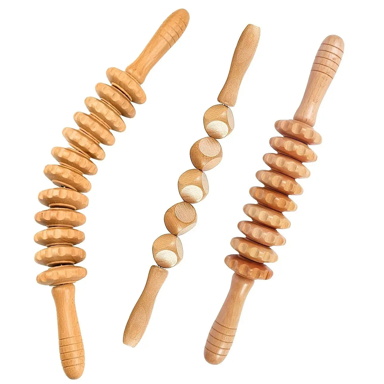 3 Piece Wooden Massage Roller Set | 12 And 9 Roller Stick | For Hands And Feet