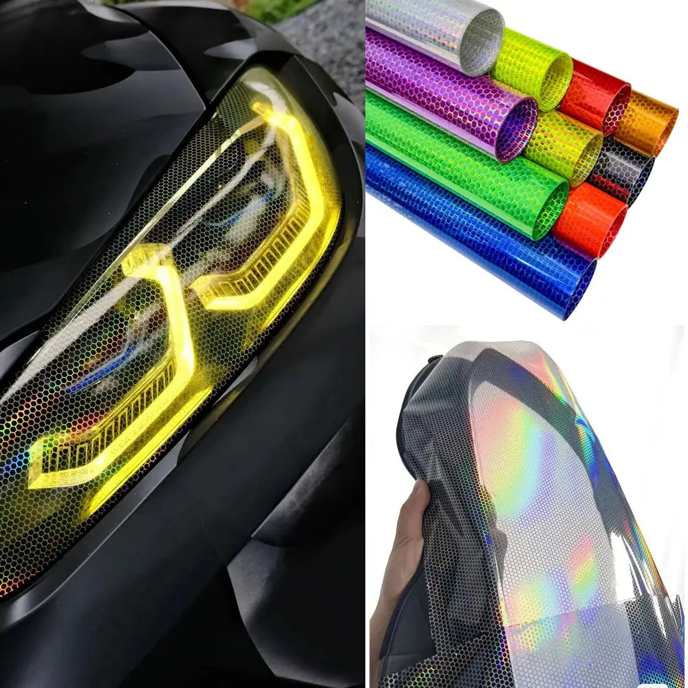 Car Laser Honeycomb Headlights Taillight Lamp Vinyl Wrap Automobile Headlight Tint Waterproof Film Fog Light Taillight Stickers from PriceLows™