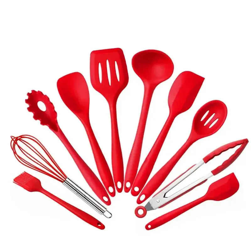 10 Pcs/Set Silicone Kitchen Utensils Set Non-Stick Silicone Tong Spoon Spatula Pasta Server Whisk Ladle Strainer Cooking Tools from PriceLows™