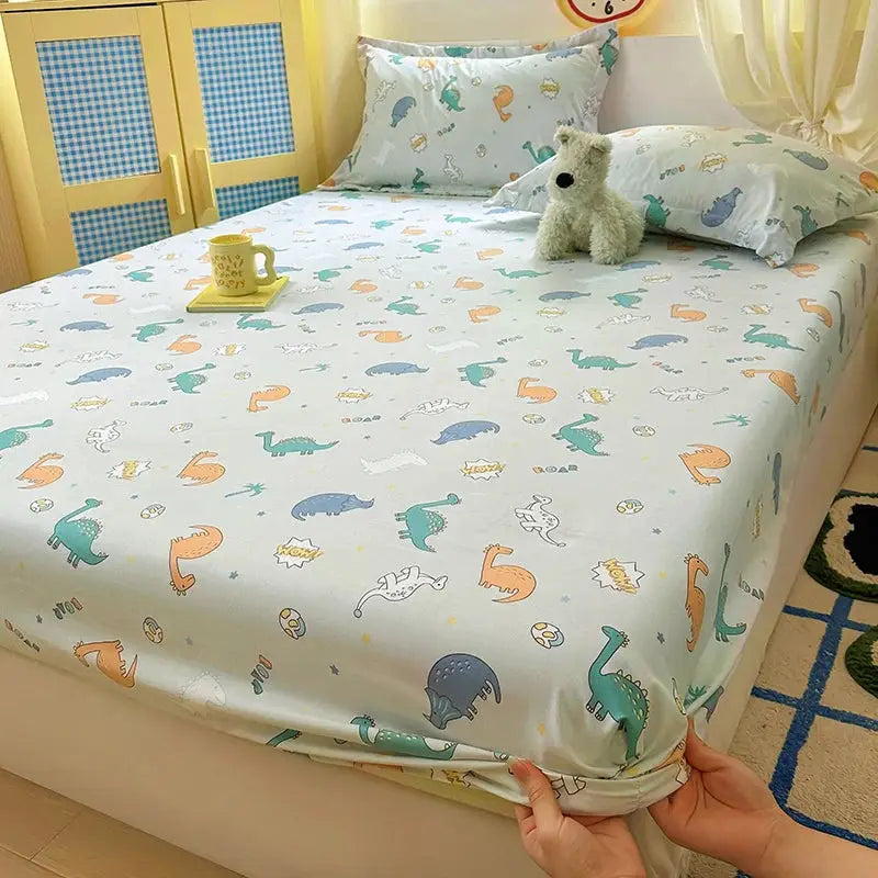 Cartoon Dinosaurs Fitted Sheet 1Pc Kawaii Mattress Cover Wild Animal Flower Leaf Bedding Set for Boys Girls Adult No Pillowcases from PriceLows™