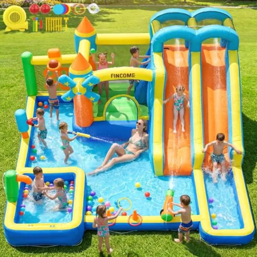 Bounce House, Inflatable Dual Water Slide, 10 in 1 Inflatable Bounce House for Backyard Water Park with 750W Blower, Climbing W from PriceLows™