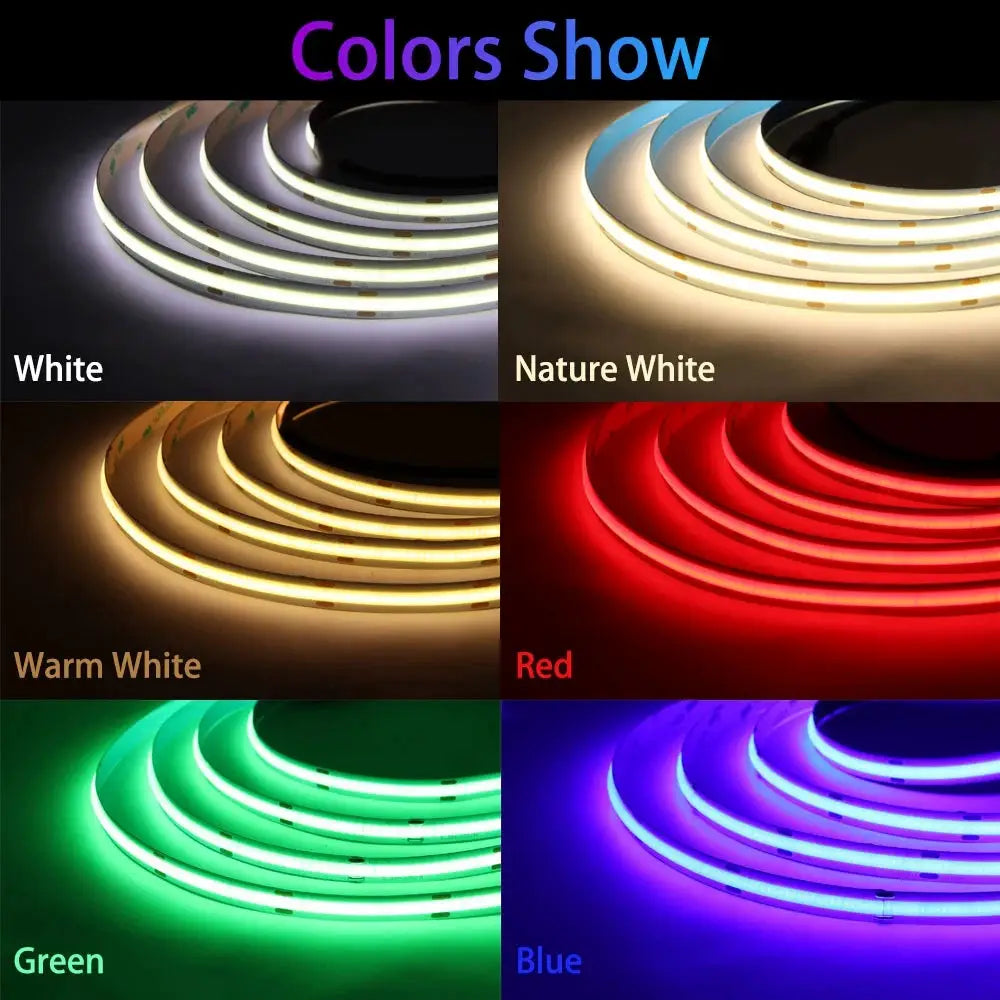 COB LED Strip Light High Density Linear Lighting 480/528Leds/m Flexible Tape Warm Natural White Red Blue Green Decor DC12/24V from PriceLows™