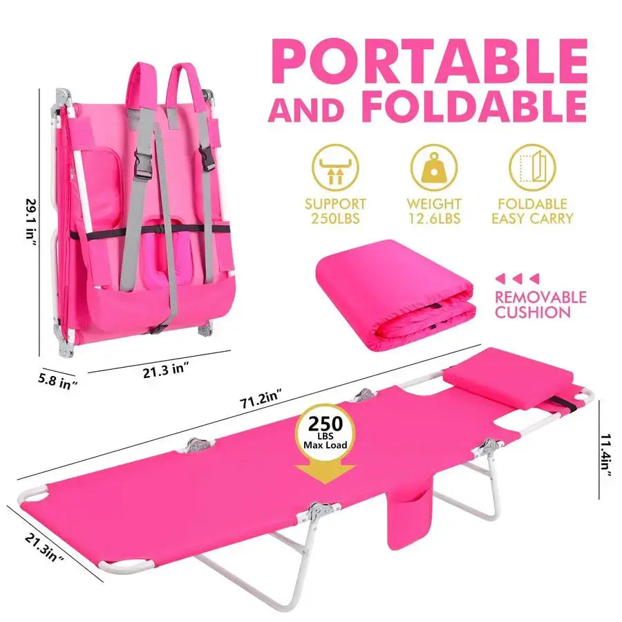 in 1 Women Comfort Backpack Tanning Beach Chair with Face Hole amp Cushion Portable Folding Lounge Sun Chair for Adults Outside from PriceLows™
