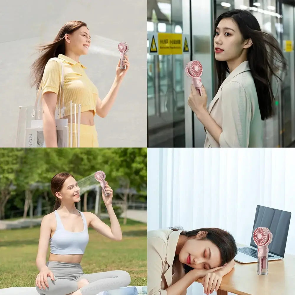 Mini Portable Handheld Fan | Usb Rechargeable | Humidifier Mist | 4 Speed Settings