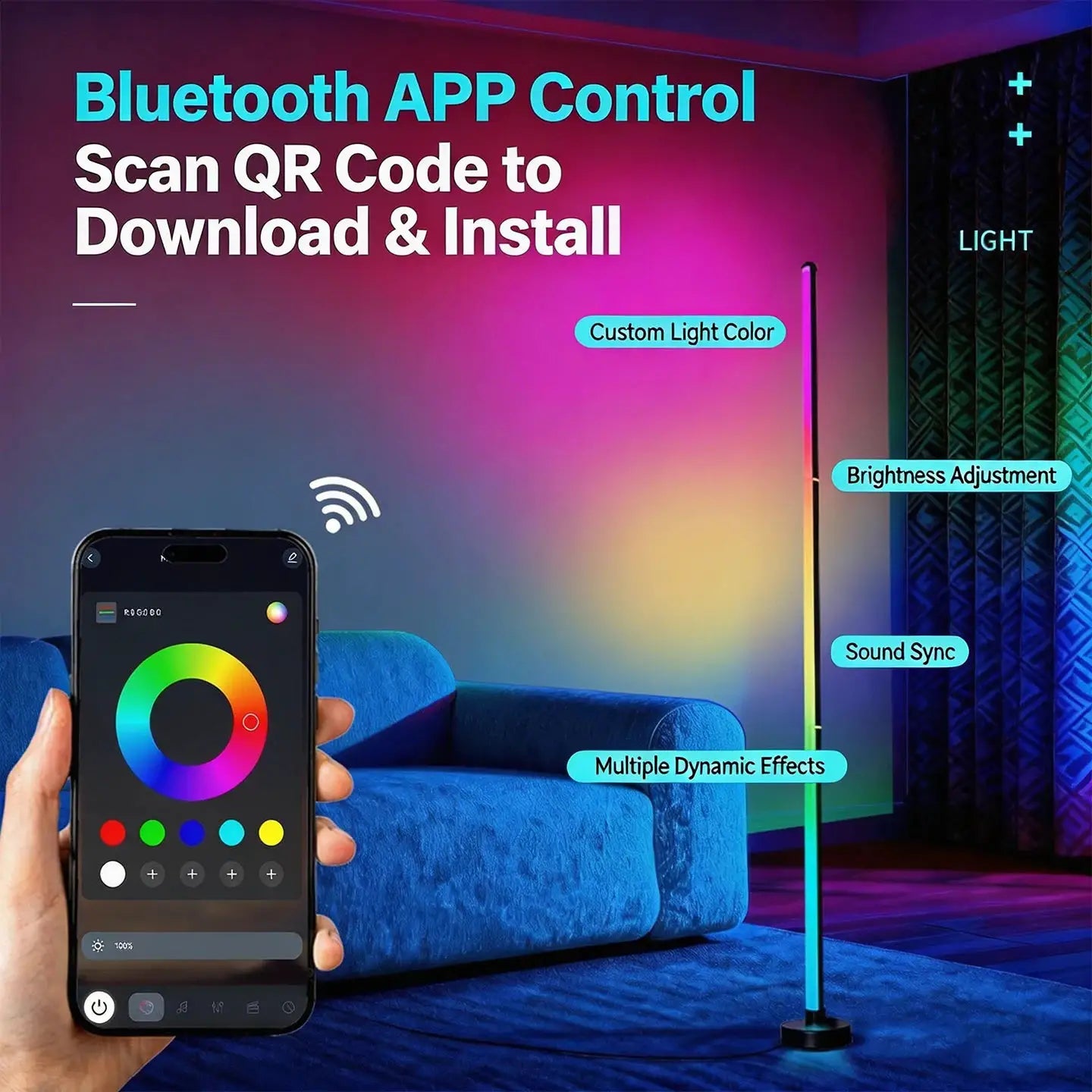 Floor Lamp DC 5V RGB Dream Color with Music Sync Modern 16 Million Color Changing Standing Mood Light For Bedroom Living Room from PriceLows™