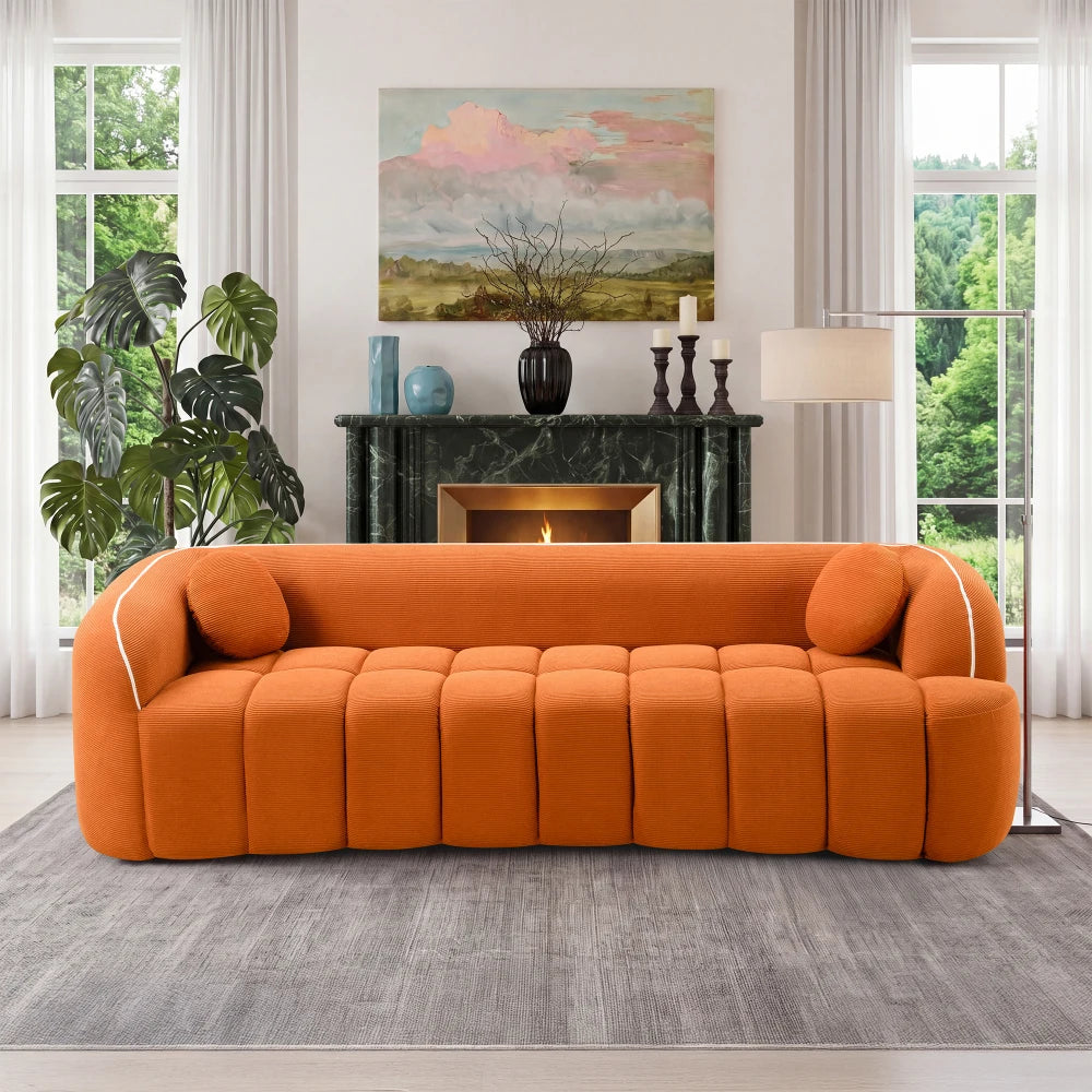 Sofa | Corduroy 98.4in | 3-Seater Vacuum Packed | Pillows Included