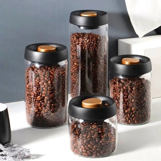 Coffee Beans Storage Jar | Airtight Vacuum Seal | Glass Bottle | Over 501ml