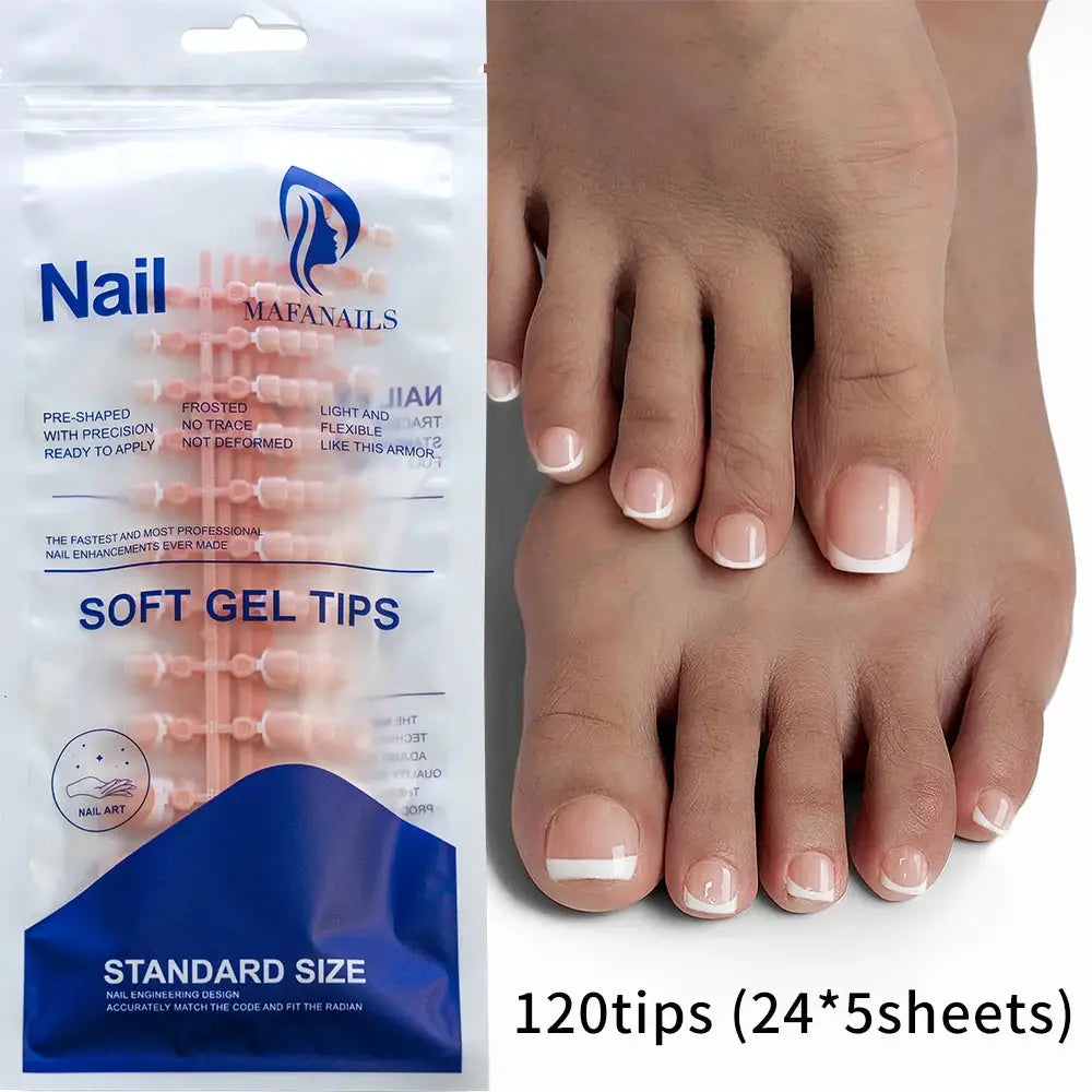 Press On Toenails | Glossy Nude Pink French Tips | 120 Pcs | Size S