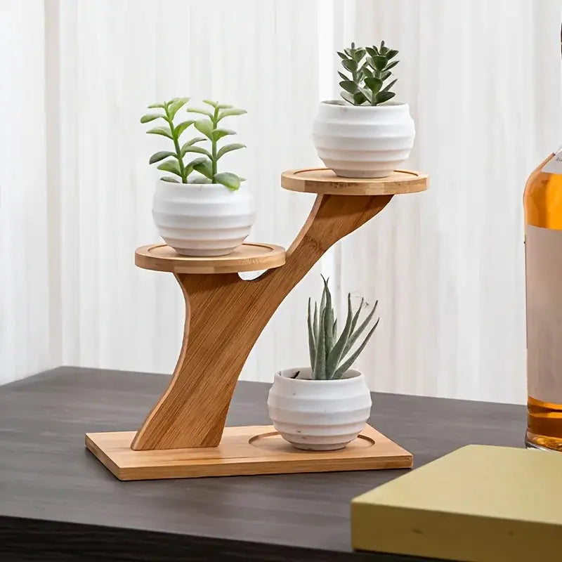1pc 2-Tier Bamboo Stand,Bamboo Shelf for Home/Office, Compact Design,Perfect for Home and Office Desktop and Balcony Decor from PriceLows™