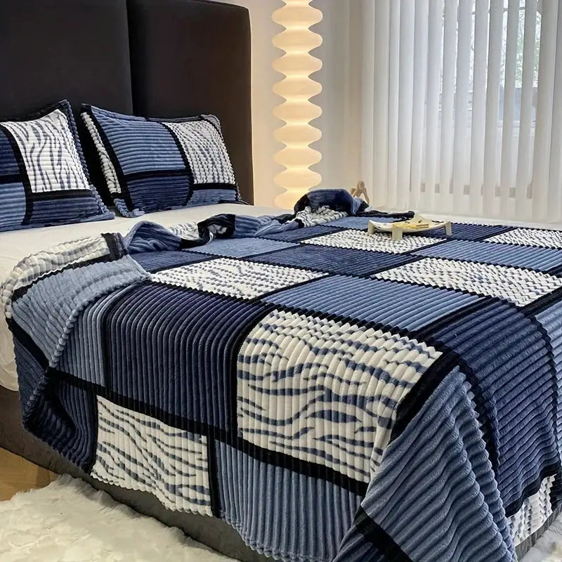 Geometric Plaid Blanket | 100 Percent Polyester | Machine Wash | Large Throw