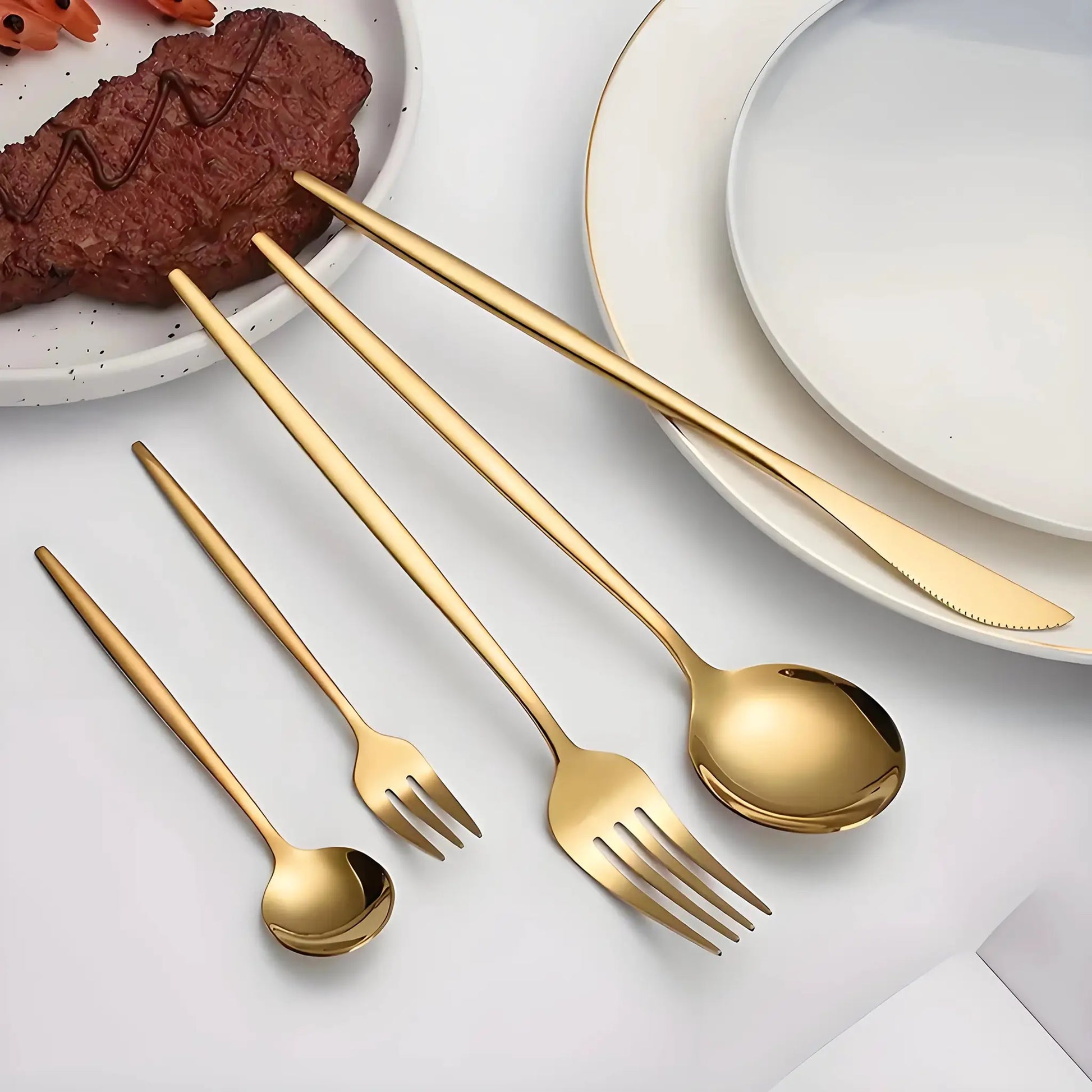 30Pcs Golden Silver Cutlery Set Stainless Steel Knife Fork Spoon Tableware Flatware Set Festival Kitchen Upscale Cutlery Set from PriceLows™