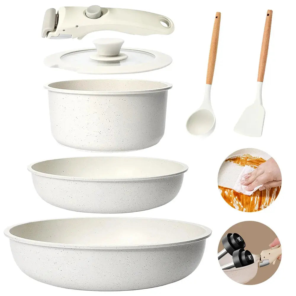 7pcs NonStick Cookware Set Frying Pan and Sauce Pot with Bakeware Utensils, Detachable Handles Kitchen Cooking Essentials from PriceLows™