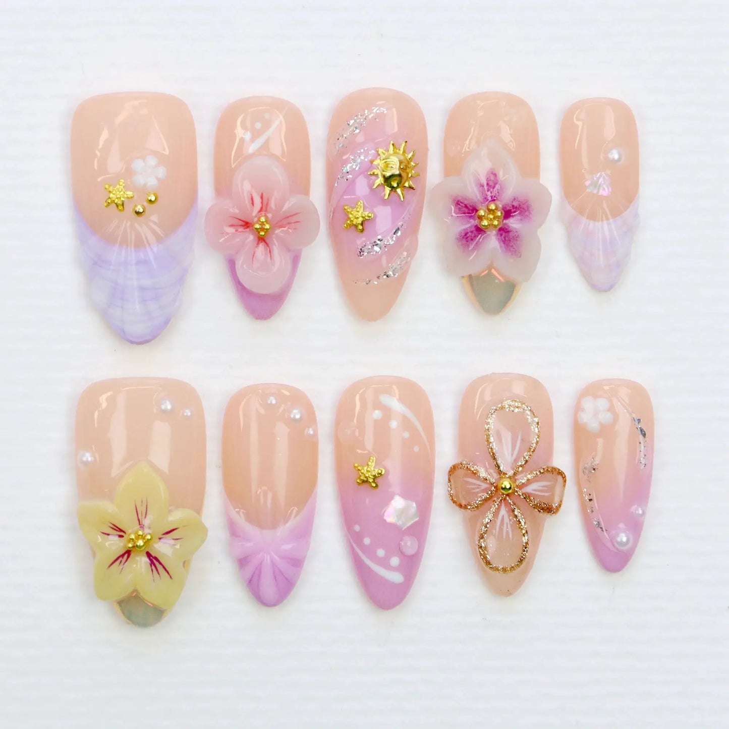 Press On Nails | Handmade Acrylic | Floral Design | 10 Piece Set