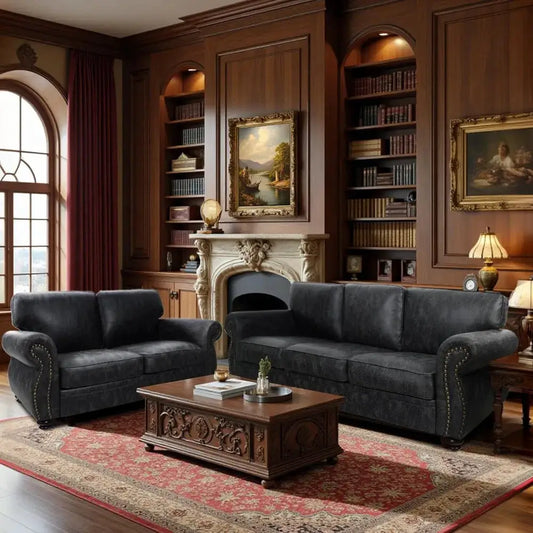 Living Room Sofa Set | Mid Century Rivet Design | Seat Depth 23 In | L-Shaped from PriceLows™