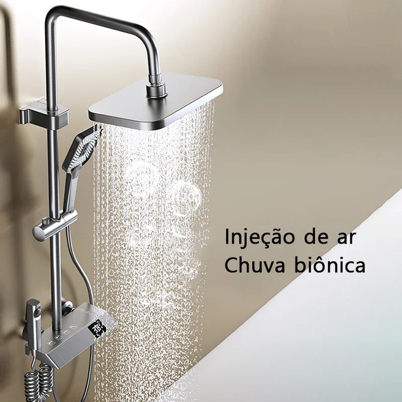 Shower Set | LED Display Brass | Bar Shape Polished | Black White Gray