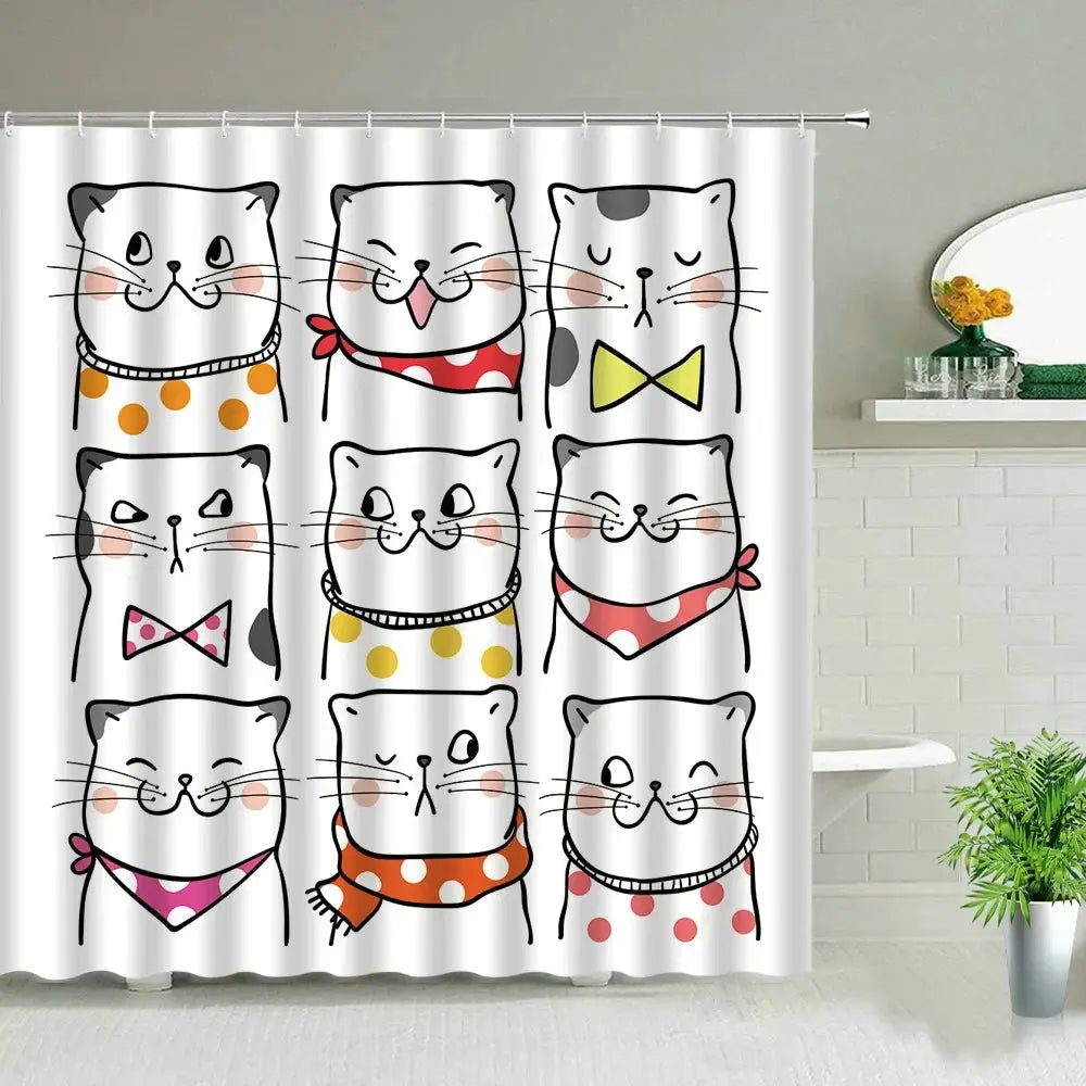 unframed Cat Printed Shower Curtain Color Cartoon Lovely Animal Bear Polyester Fabric Hanging Curtains Bathroom Bathtub Decor wi from PriceLows™