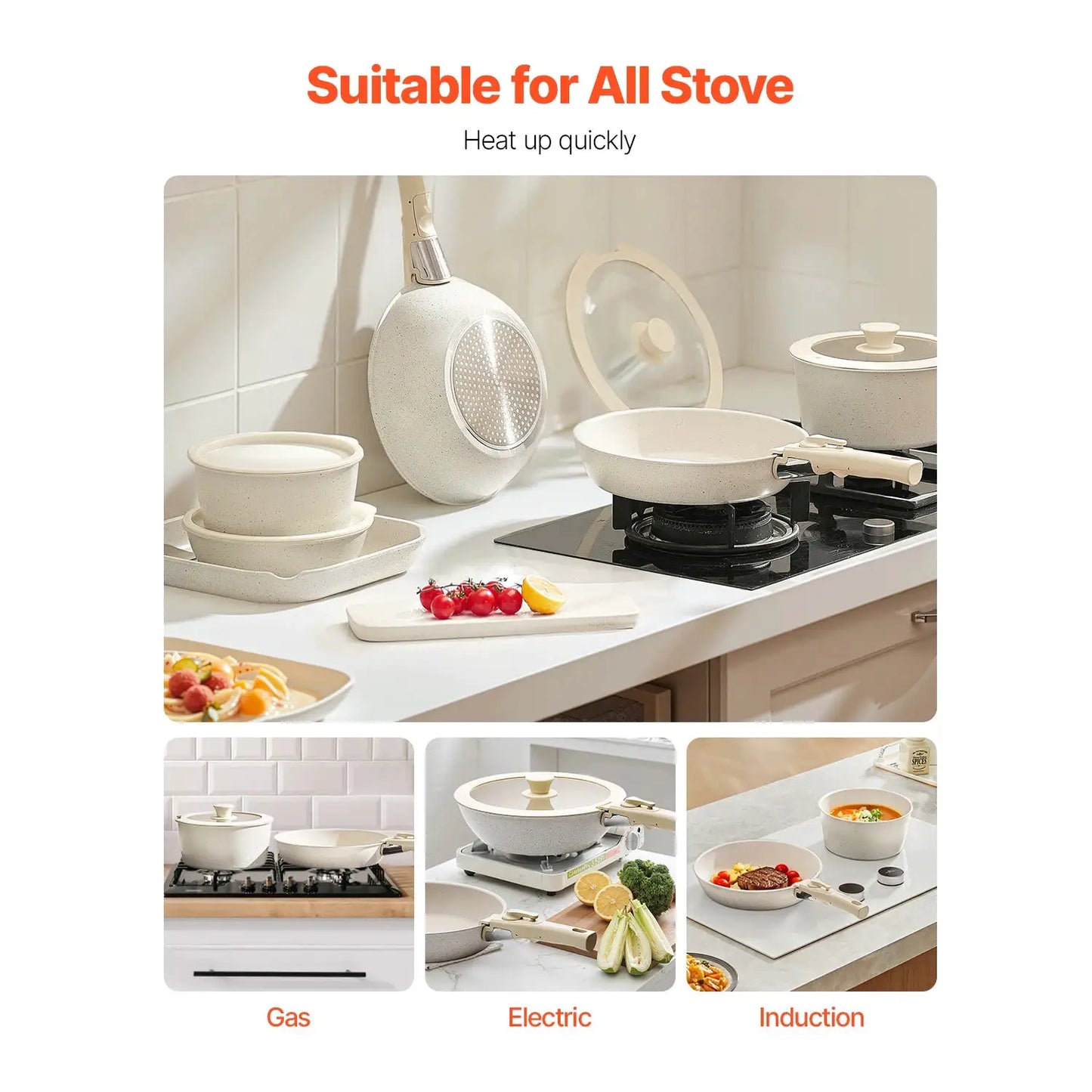 SucceBuy 17 Piece Pots and Pans Set Nonstick Detachable Handle Cookware Kitchen RV Cooking Sets, with Frying, Sauce, Saute Temp from PriceLows™