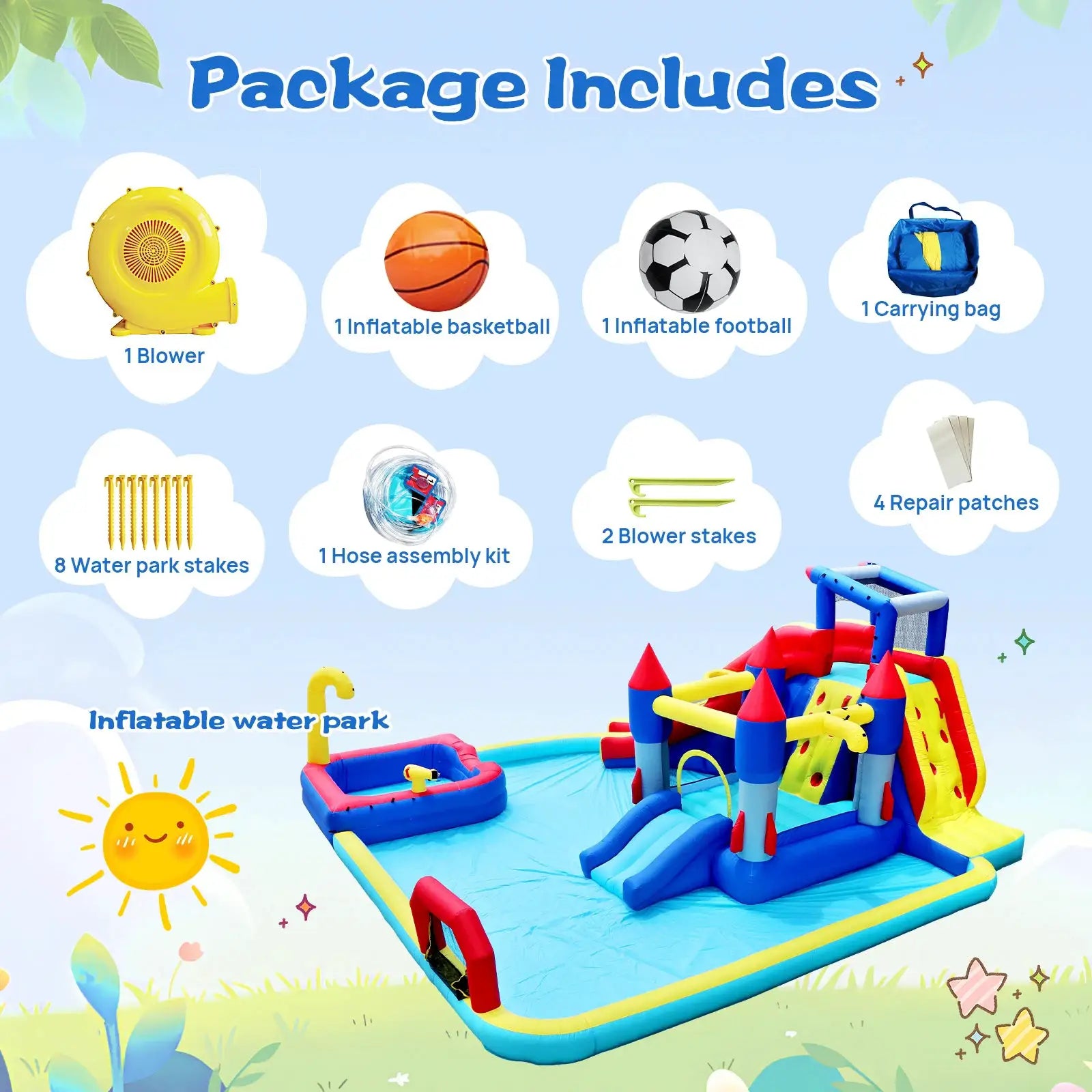 Inflatable Water Slide 10in1 Bounce House Outdoor Kids Water Park with Dual Splash Pools Climbing Wall Basketball Soccer from PriceLows™