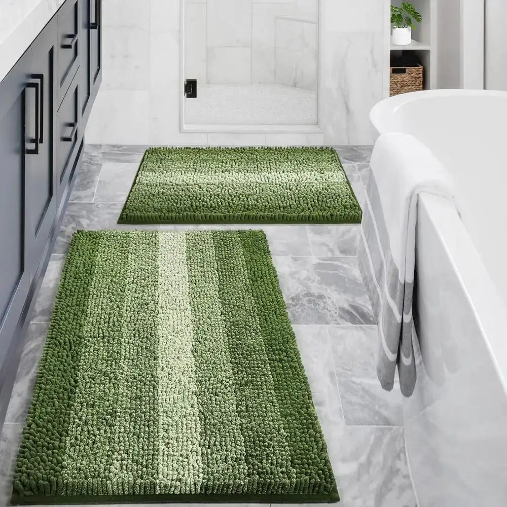 Green Bathroom Rug Set 2 Piece, Chenille Non Slip Bath Mat Set, Absorbent Shower Rug and Bath Room loor Mats, Quick Dry Bathmat from PriceLows™