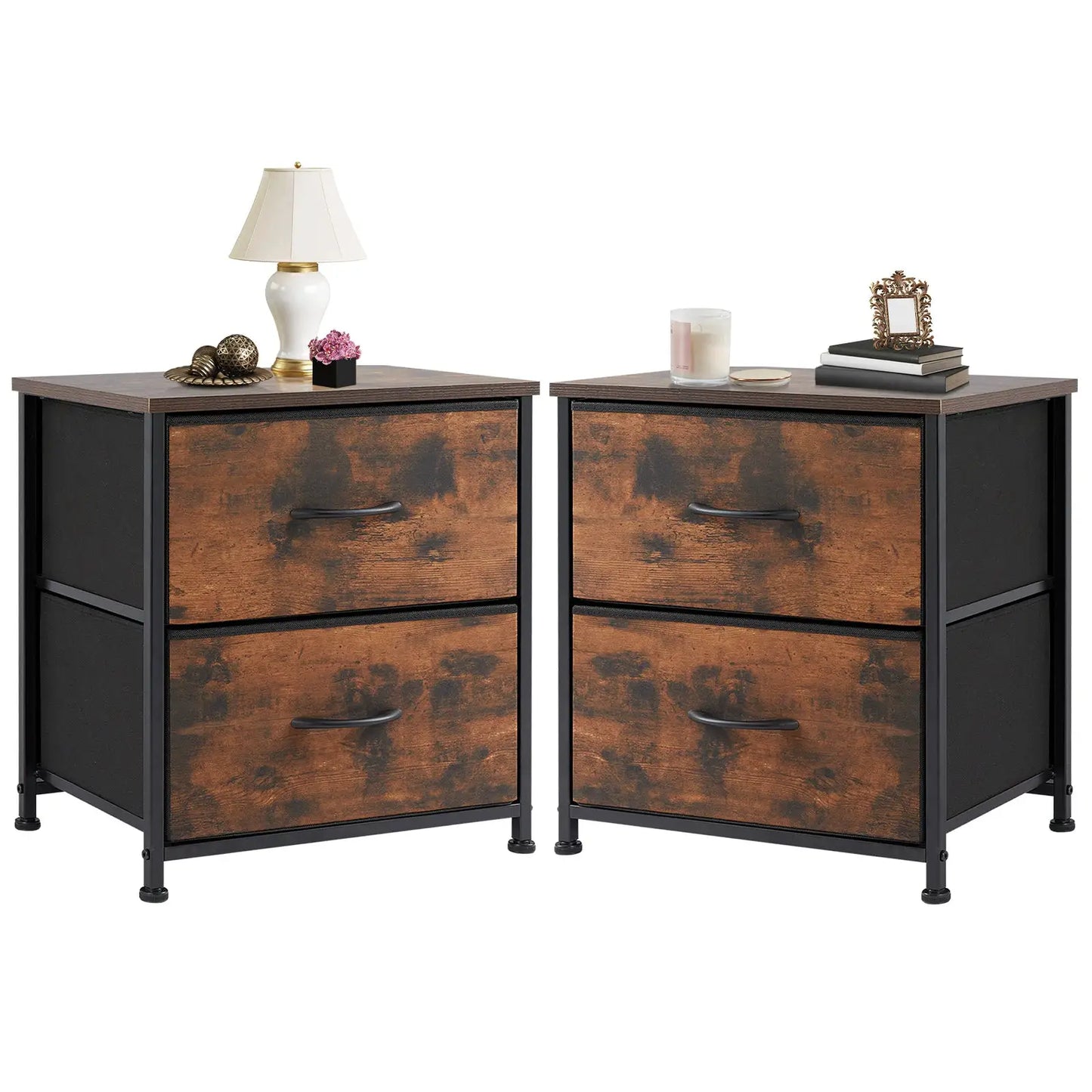 JHK Nightstand Bedside Coffee Sofa Tea Table Storage Closet Chest Clothes Display For Bedroom 2 Fabric Drawers Cabinet Furniture from PriceLows™