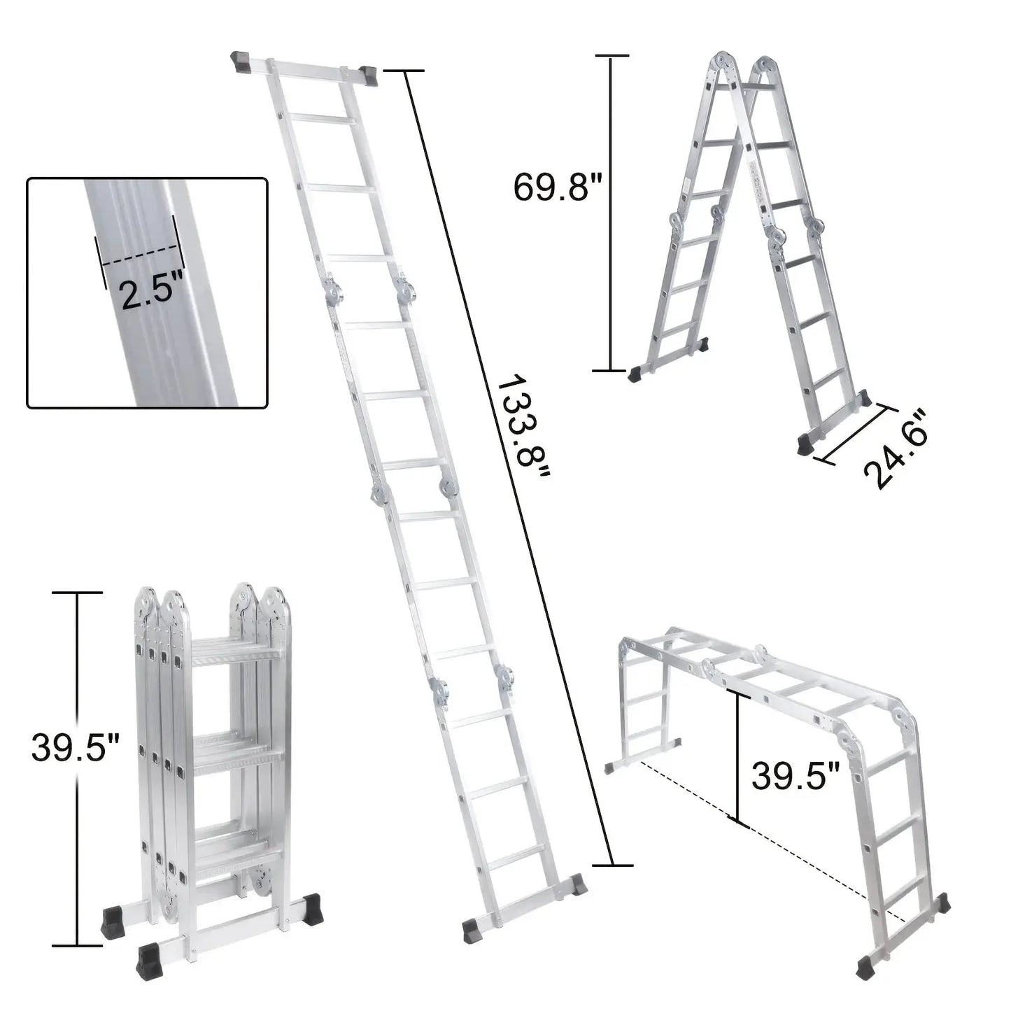 1pc Folding Step Ladder, Aluminum, Foldable, Multi Purpose Lightweight Scaffold Ladder, 330lb Capacity, 12.5ft Height from PriceLows™