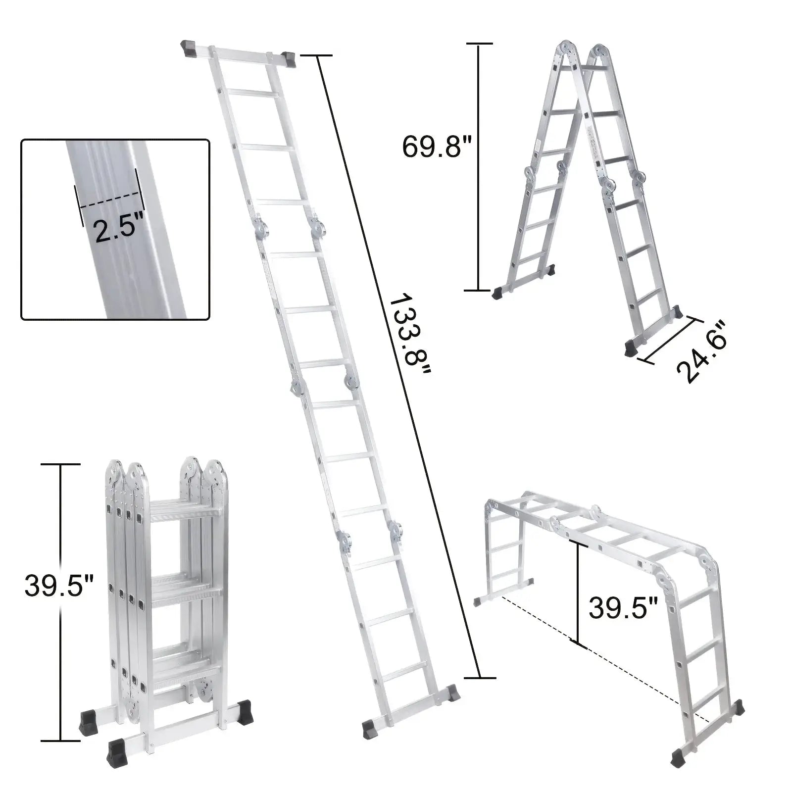 1pc Folding Step Ladder, Aluminum, Foldable, Multi Purpose Lightweight Scaffold Ladder, 330lb Capacity, 12.5ft Height from PriceLows™