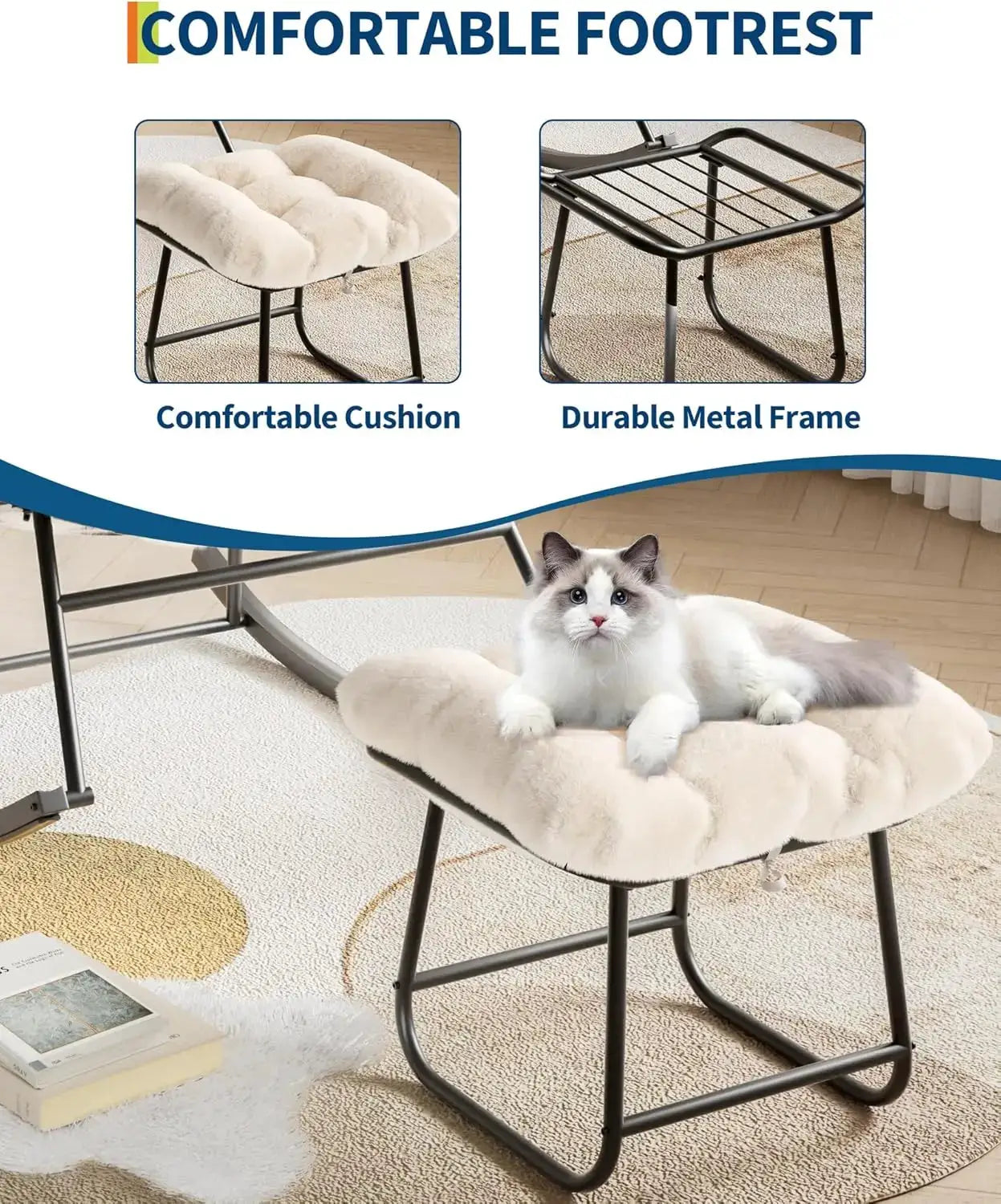 Outdoor Oversized Papasan Rocking Chair with Footrest, Patio Lounge Chair Rattan Egg Rocker for Balcony Backyard Porch Bedroom from PriceLows™