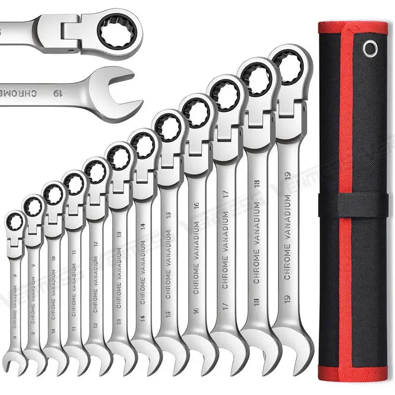 Flex Head Ratcheting Wrench Set,Combination Ended Spanner kits, Chrome Vanadium Steel Hand Tools Socket Key Ratchet Wrench set from PriceLows™