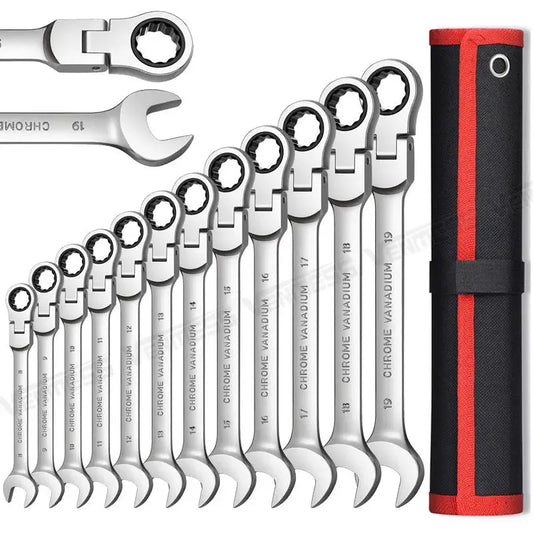 Flex Head Ratcheting Wrench Set,Combination Ended Spanner kits, Chrome Vanadium Steel Hand Tools Socket Key Ratchet Wrench set from PriceLows™