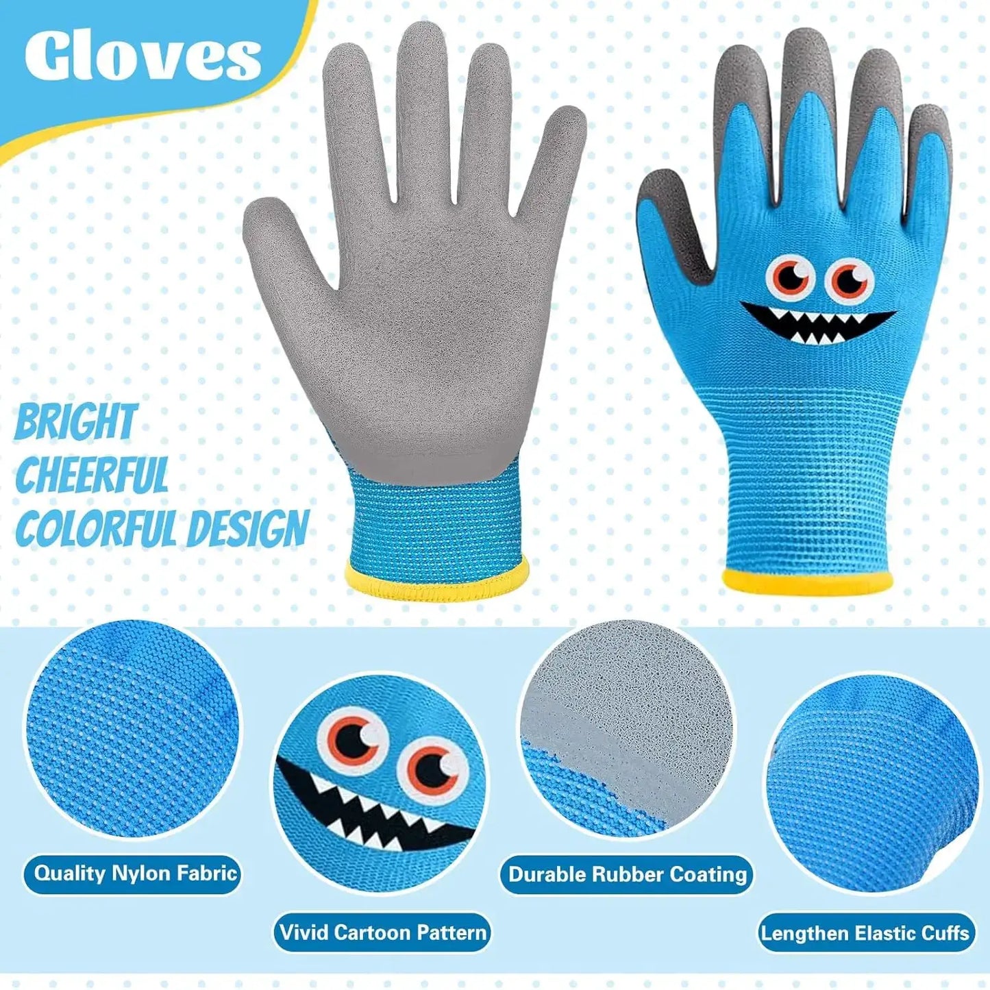 3 Pairs Kids Gardening Gloves, Soft Rubber Coated Yard Work Gloves for Toddlers Girls Boys from PriceLows™