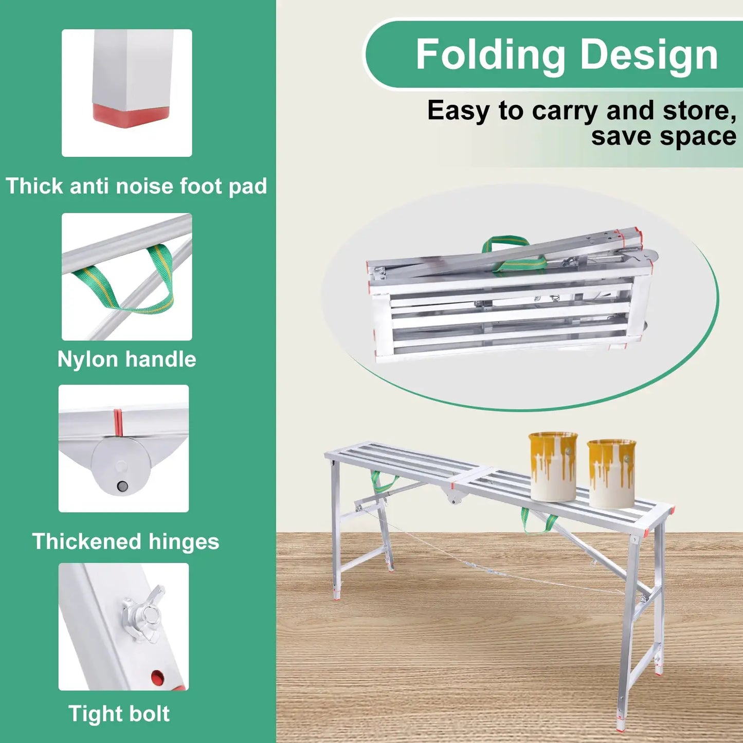 Scaffolding Ladder Heavy Duty Scaffold Ladder with Handle Height Adjustable, Multi-Functional Workbench, 400kg Load Capacity from PriceLows™