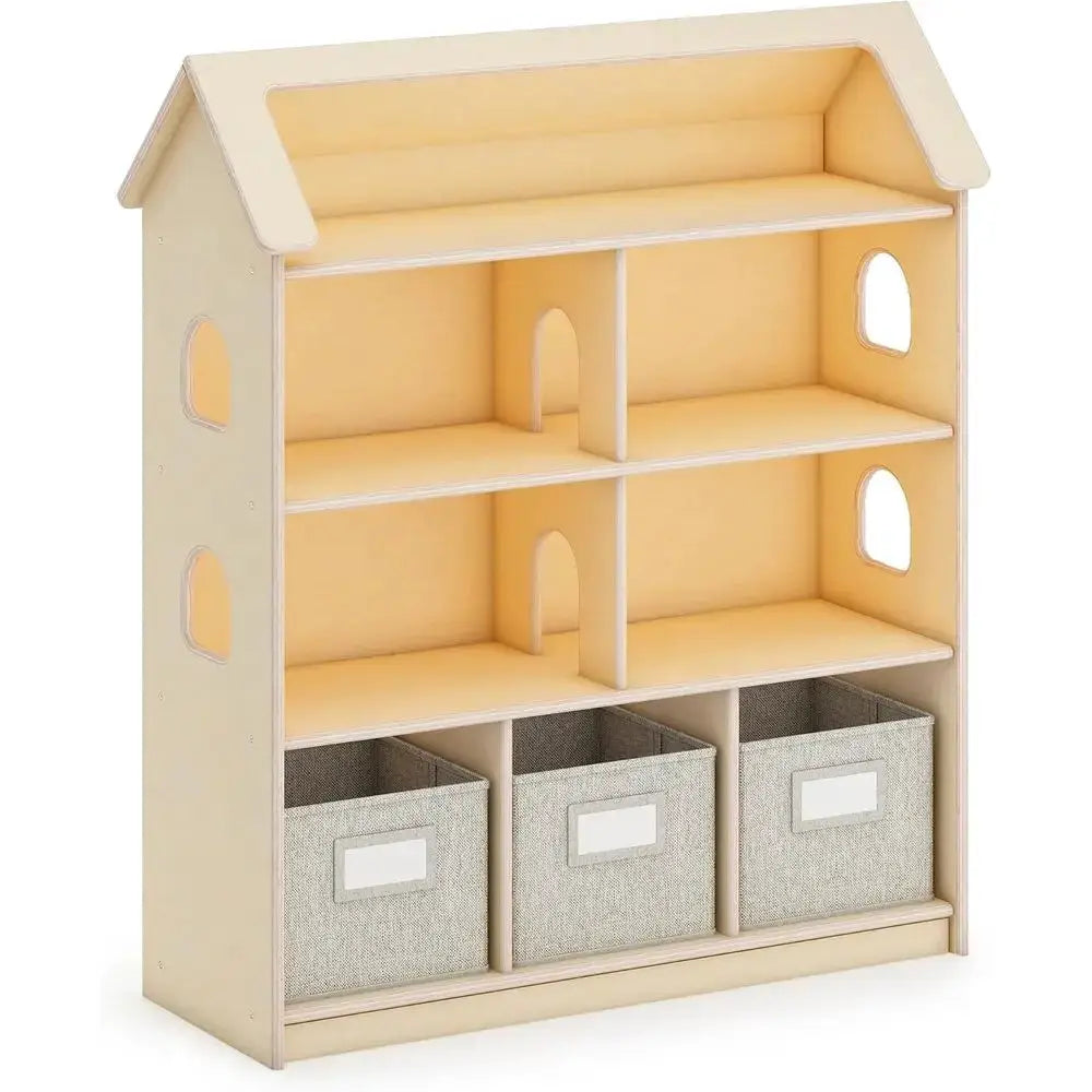 Wooden Kids' Bookcase with Storage Bins for Toys, Books, and School Supplies | Natural Bedroom and Classroom Furniture from PriceLows™
