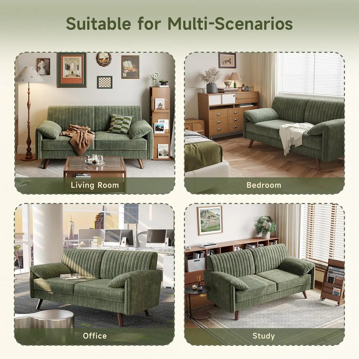 Chenille Loveseat Sofa | 64.5 Inch Length | Deep Seat Arms | Customized
