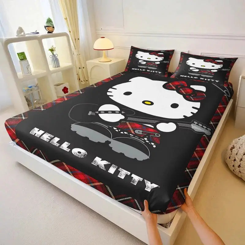 3Pcs Kawaii Hello Kitty Fitted Sheet Set With 2 Pillowcases purple Bed Sheet Soft Deep Pocket Bedding for Girls Bedroom Decor from PriceLows™