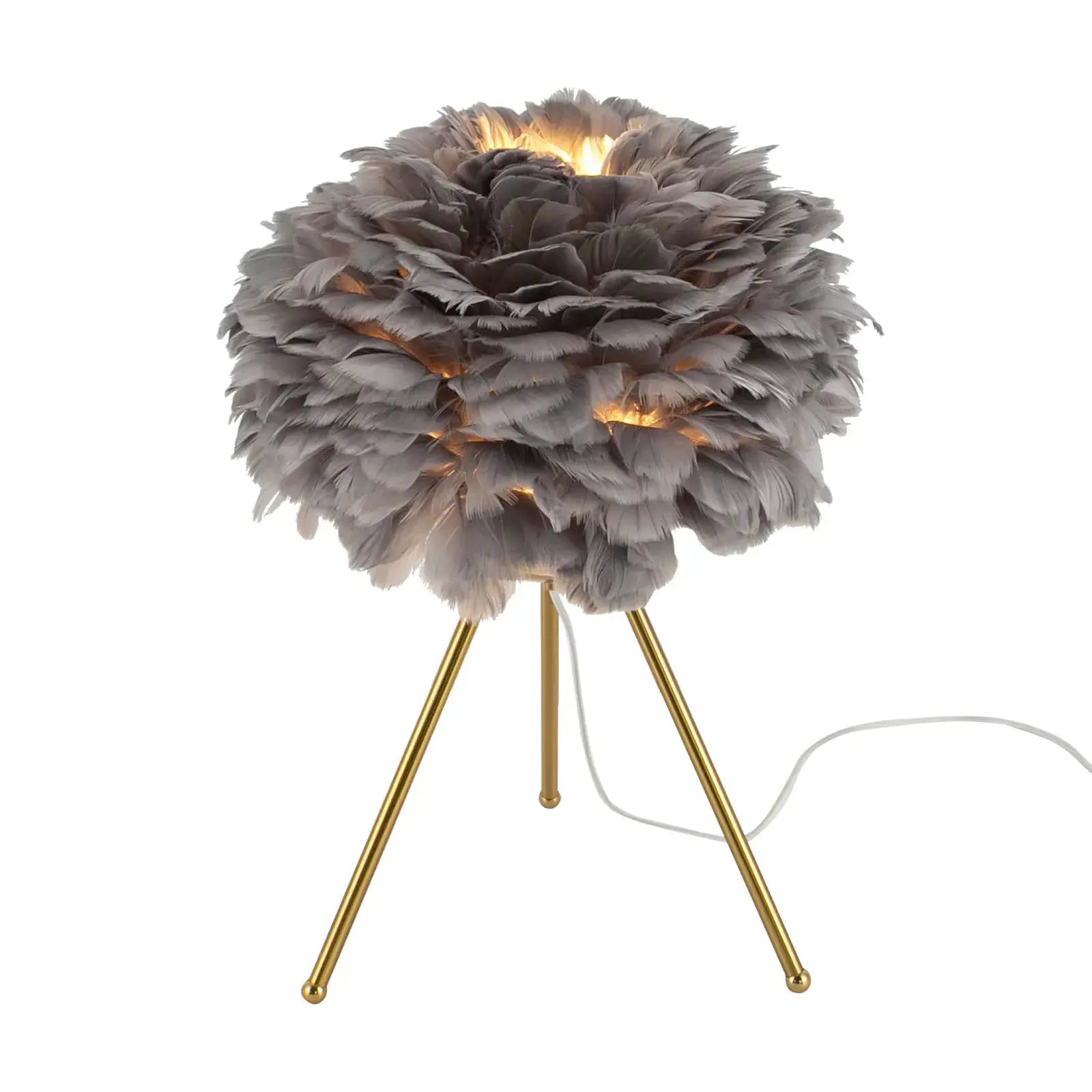 Gray Feather Table Lamp Bedroom Bedside Feather Lamp Tripod Lamp with Swan Lampshade indoor Living Room Decoration from PriceLows™